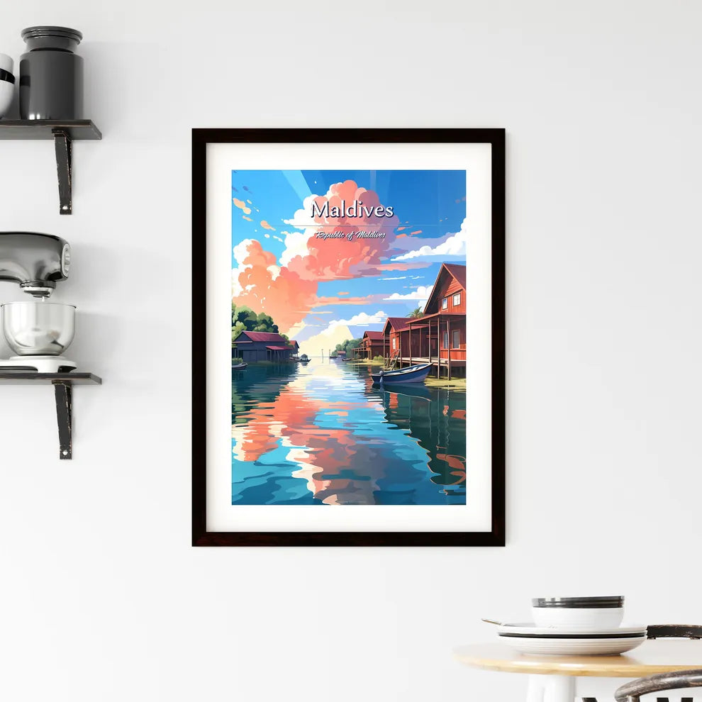 Maldives, Republic of Maldives - Art print of a row of houses on a river Custom Print