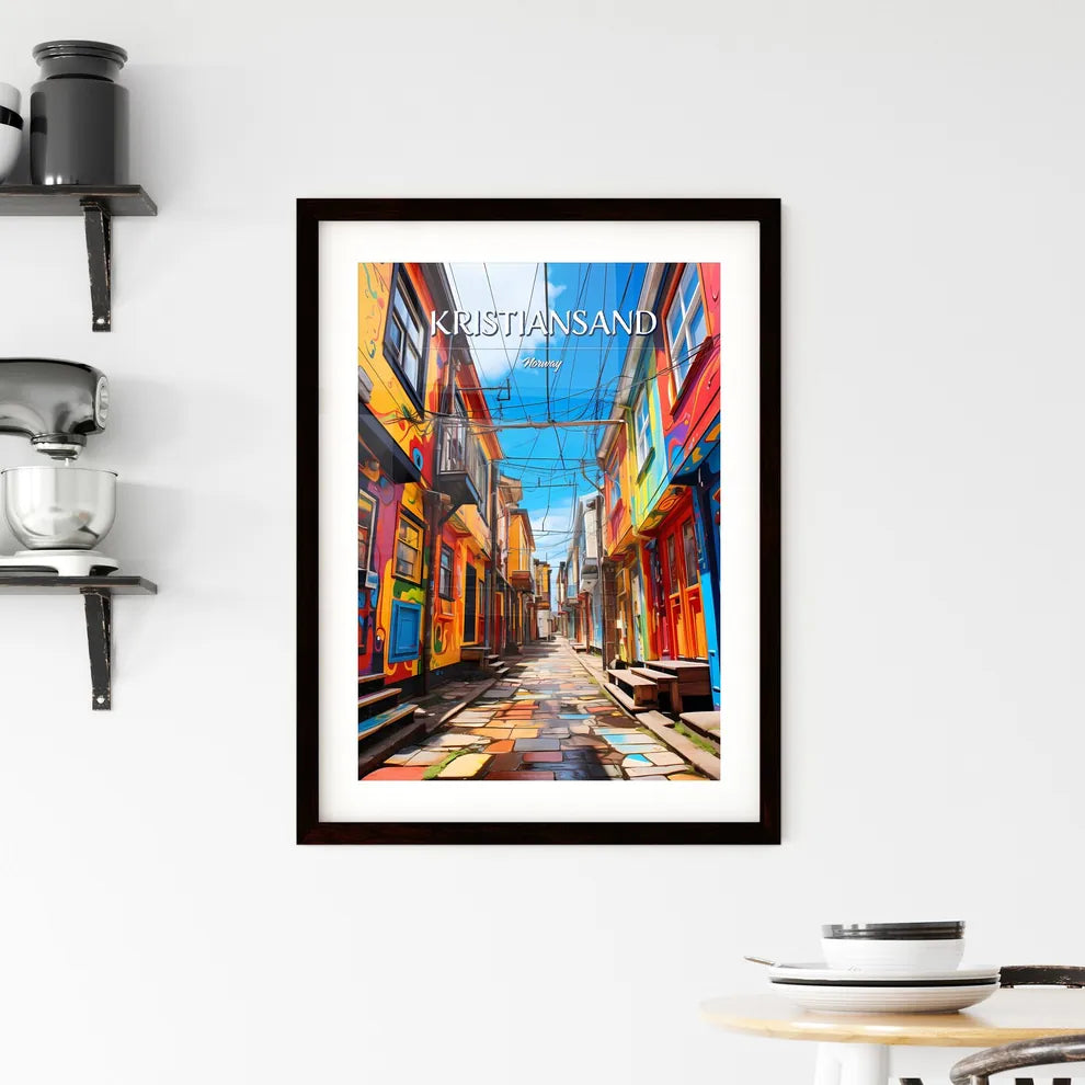 Kristiansand, Norway - Art print of a colorful alleyway with many buildings Custom Print