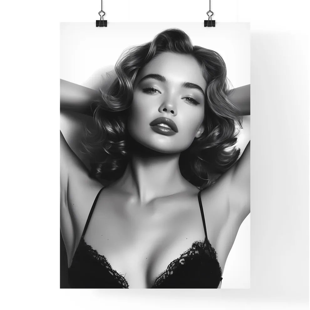 Smart vintage pin up girl on a white backgro Poster