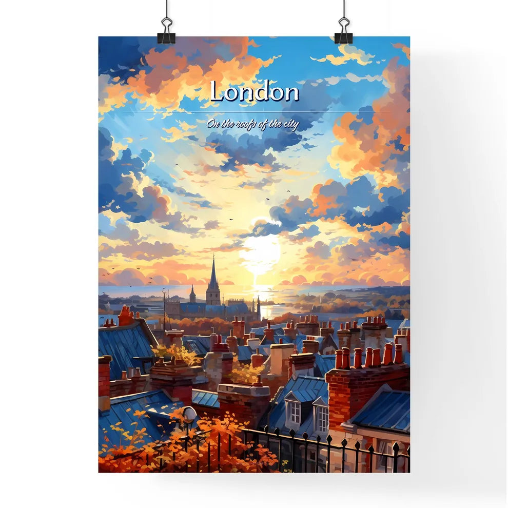 On the roofs of London, UK - Art print of a rooftops of a town with a city and a body of water Poster