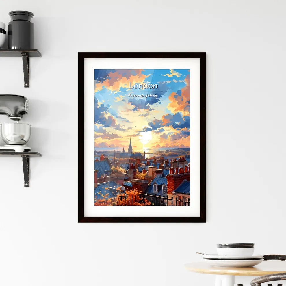 On the roofs of London, UK - Art print of a rooftops of a town with a city and a body of water Custom Print