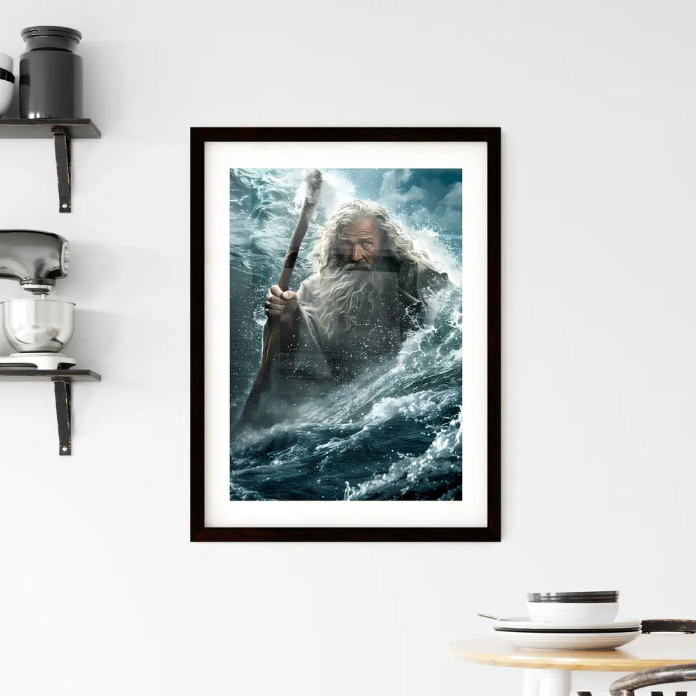 Movie poster Moses hoisting a magic staff above his head and leading many Israelites  Hangings