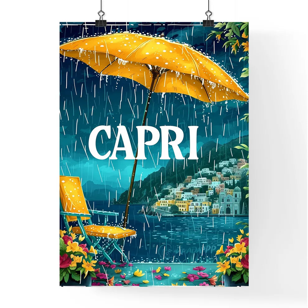 Capri Italy with text CAPRI in bodony font - Poster