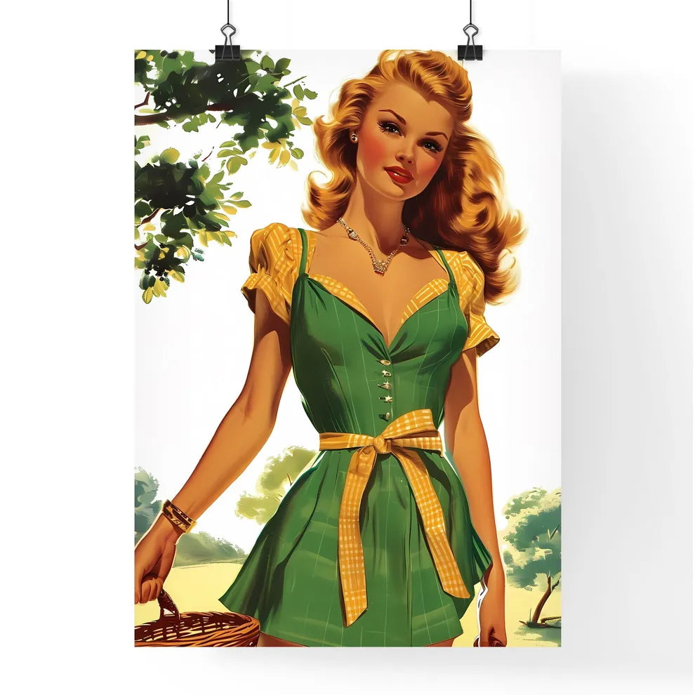 Stunning girl holding picknic basket - Art p Poster