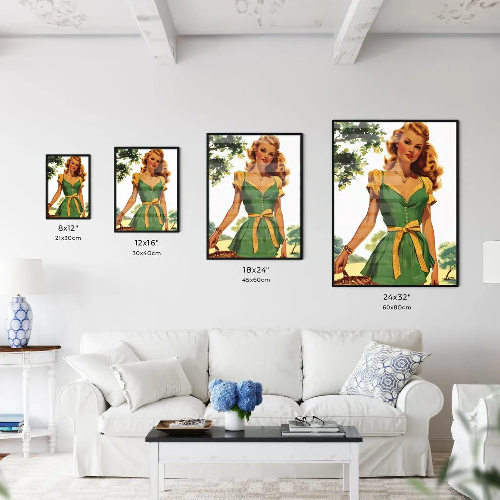 Stunning girl holding picknic basket - Art p - Kitchen Hangings