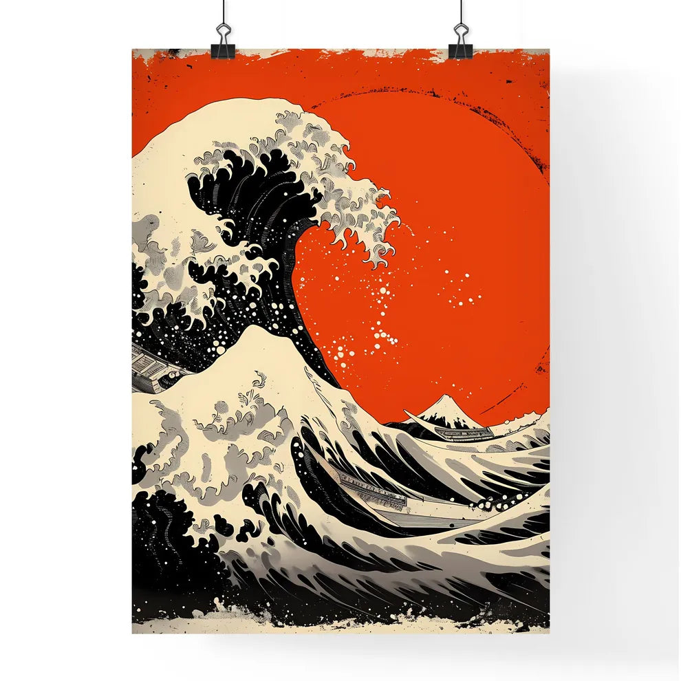 Abstract orange and red wave - Art print of  Poster