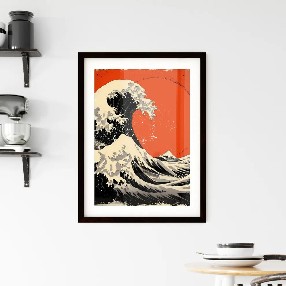 Abstract orange and red wave - Art print of  Framed Print