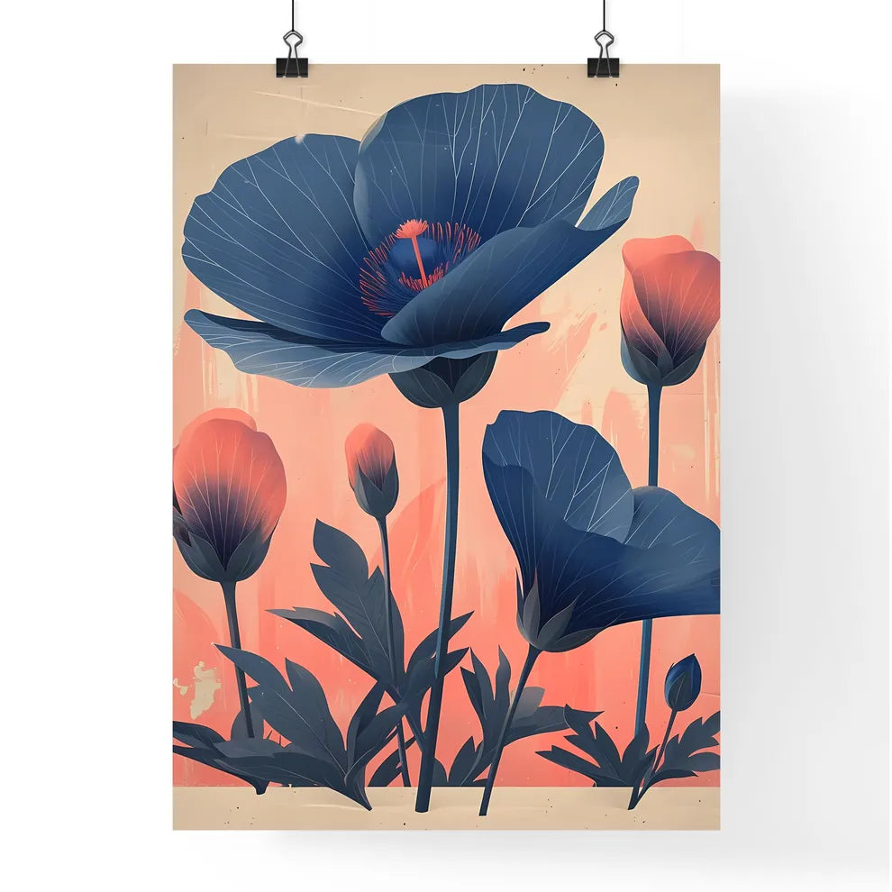 Flowers in blue on a pastel white background Poster