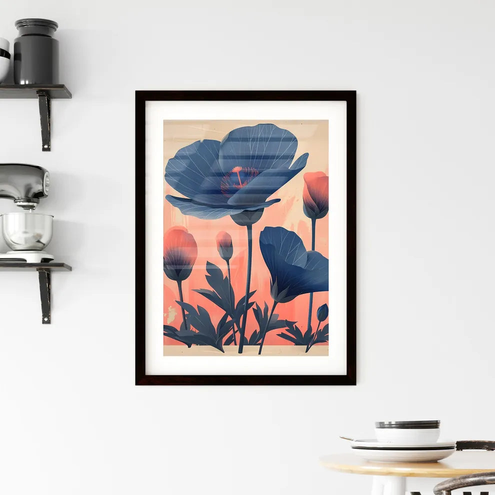 Flowers in blue on a pastel white background Framed Print