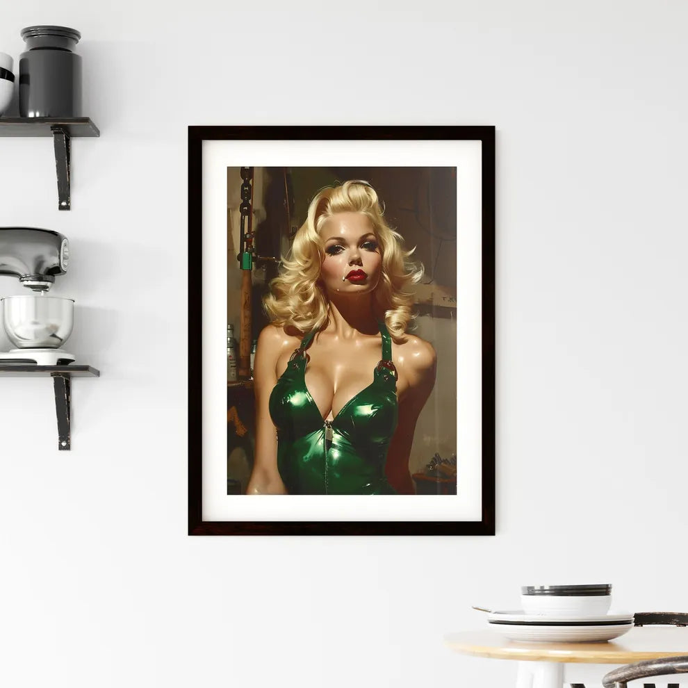Full body shot pin up garage worker girl Framed Print