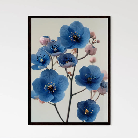 Flowers in blue on a pastel white background - Framed Art Print