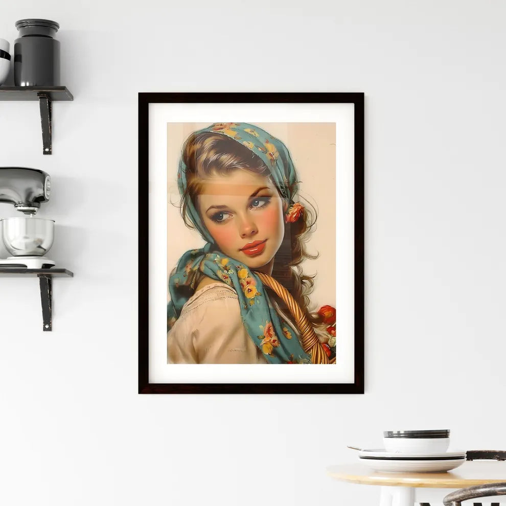 Stunning girl holding picknic basket - Art p Framed Print