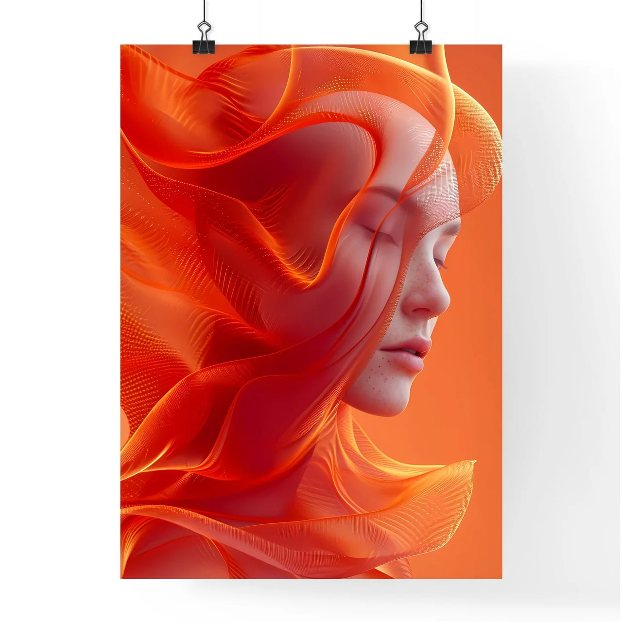Abstract orange and red wave - Art print of  Poster