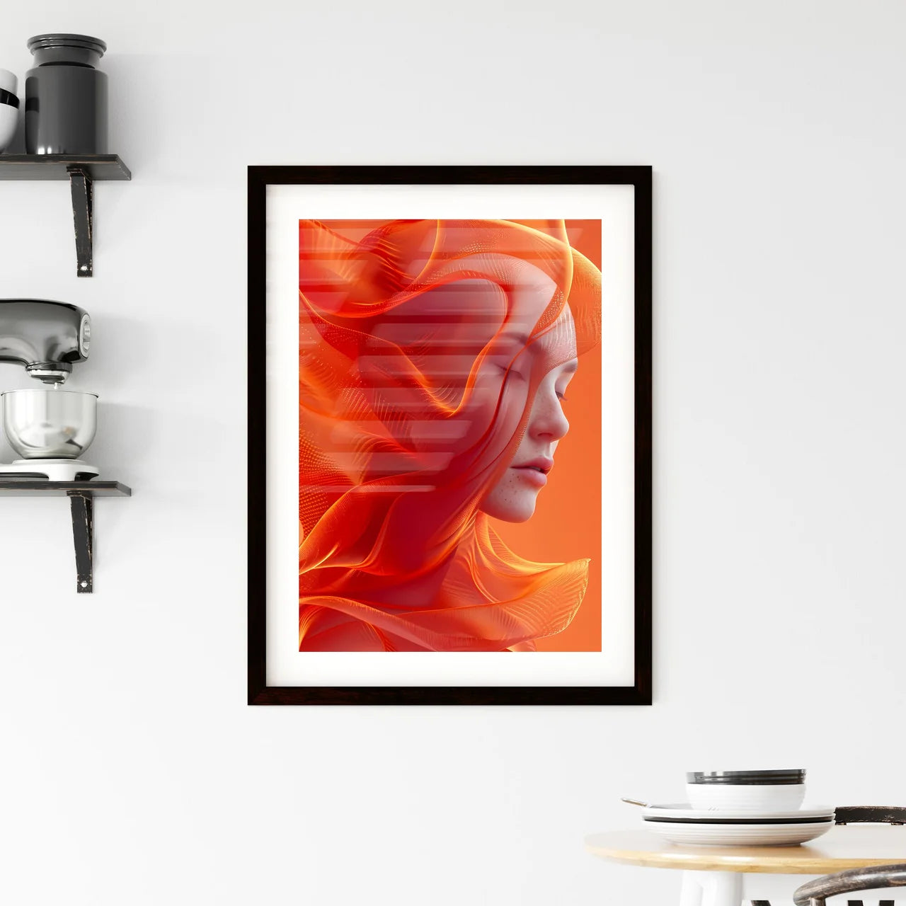 Abstract orange and red wave - Art print of  Framed Print
