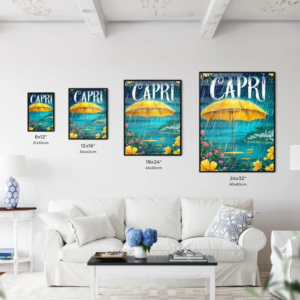 Capri Italy poster with text CAPRI in bodony - Kitchen Hangings