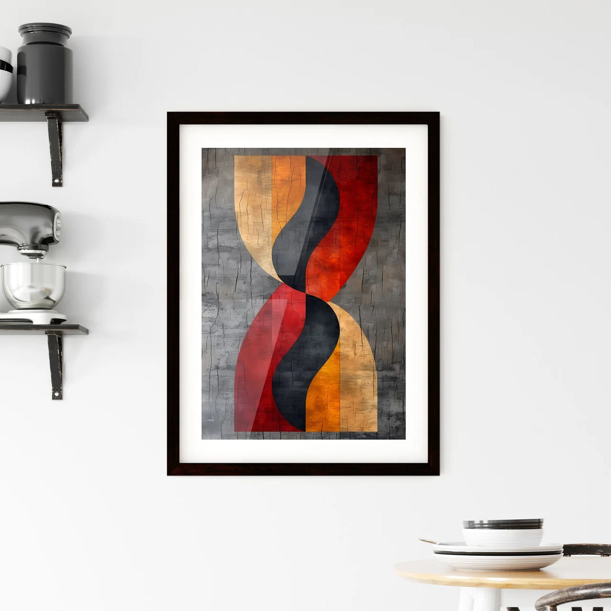 Abstract orange and red wave - Art print of  Framed Print