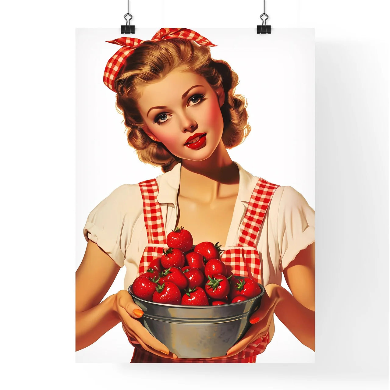 Stunning girl holding picknic basket - Art p Poster