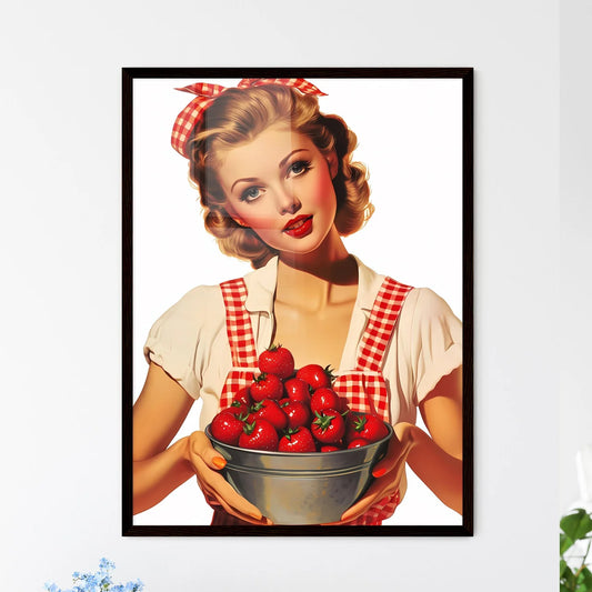 Stunning girl holding picknic basket - Art p - Framed Art Print