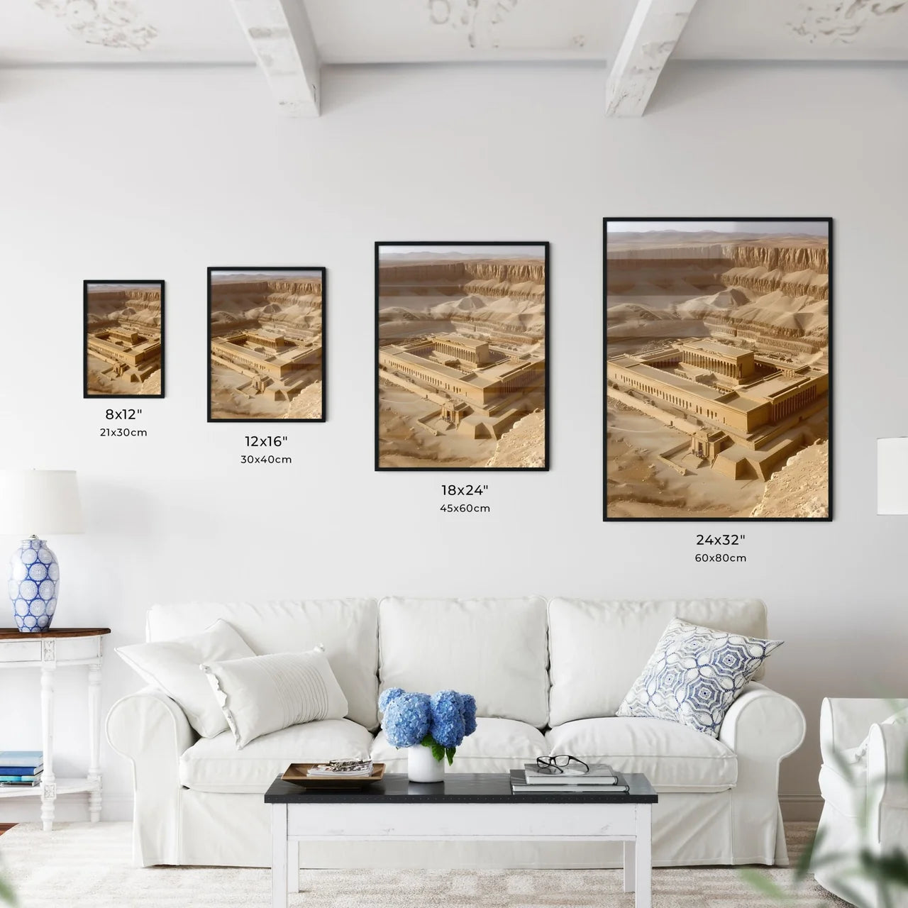 Ancient Israel - Art print of an ancient building in the desert Size Chart
