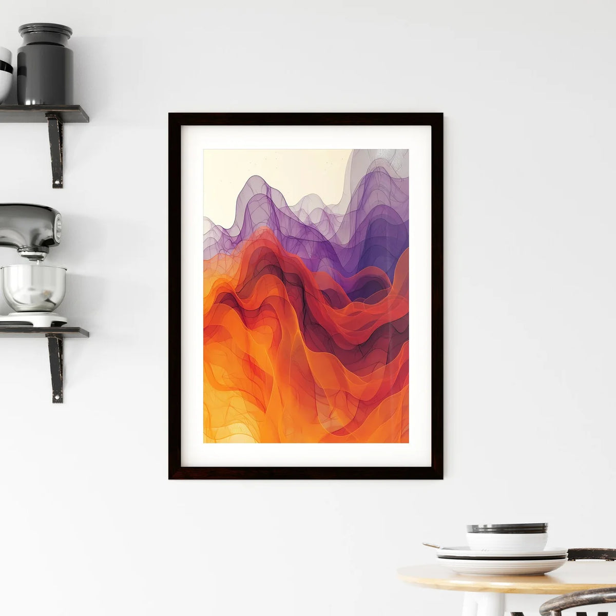 Abstract orange and red wave - Art print of  Framed Print