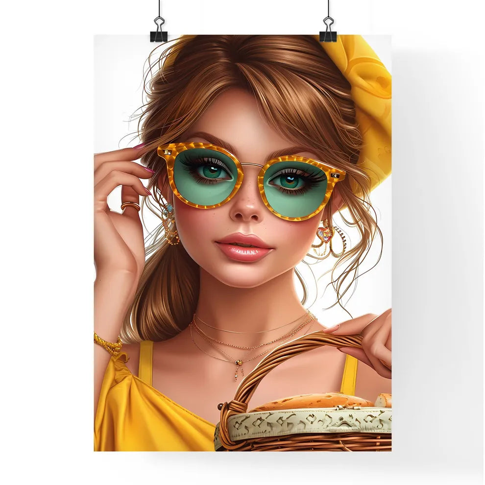 Stunning girl holding picknic basket - Art p Poster
