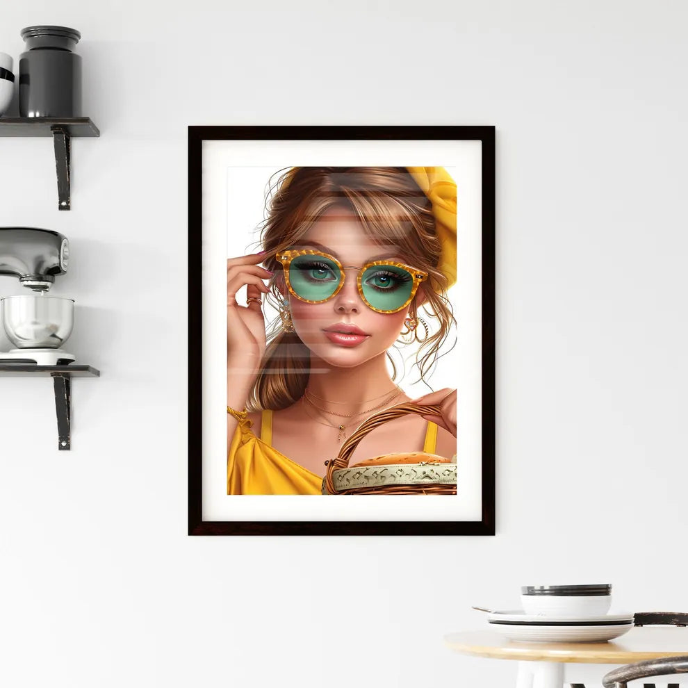 Stunning girl holding picknic basket - Art p Framed Print