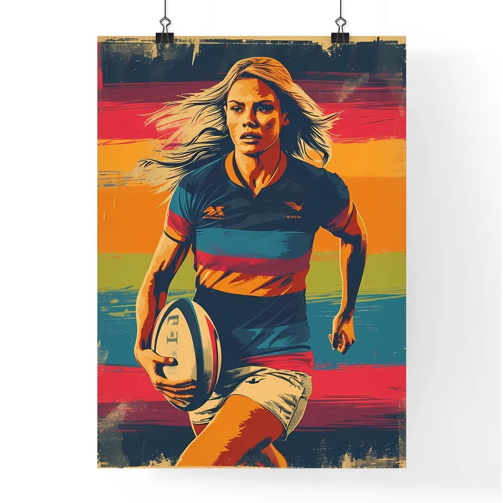 Rugby girl - Art print of a woman runn Poster