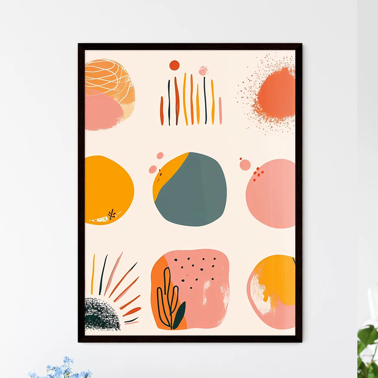 Small simple clipart set of 6 orange blush  Wall Art