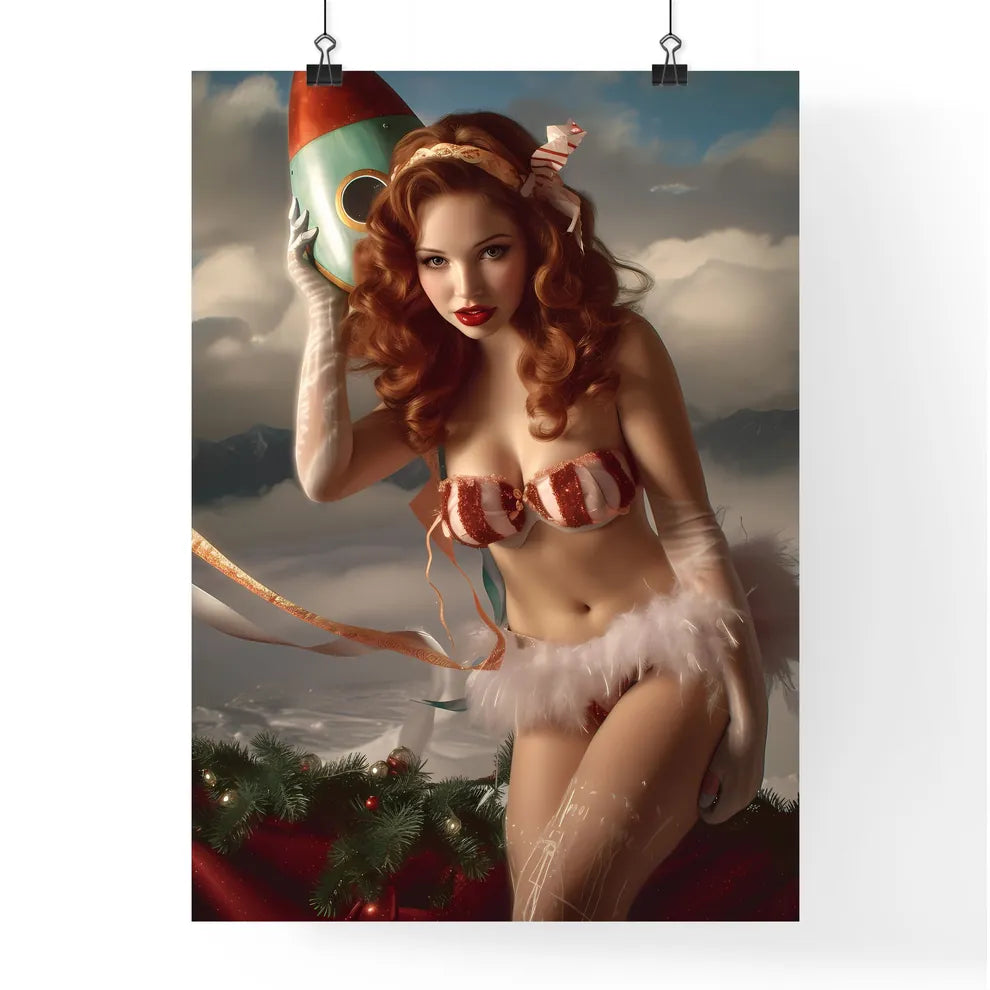 A pin-up woman on a rocket - Art print of a  Poster