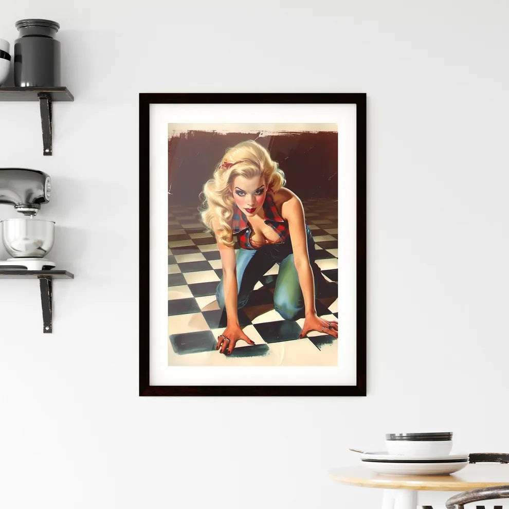 Watercolour rockabilly pin up girl pretty ta Framed Print