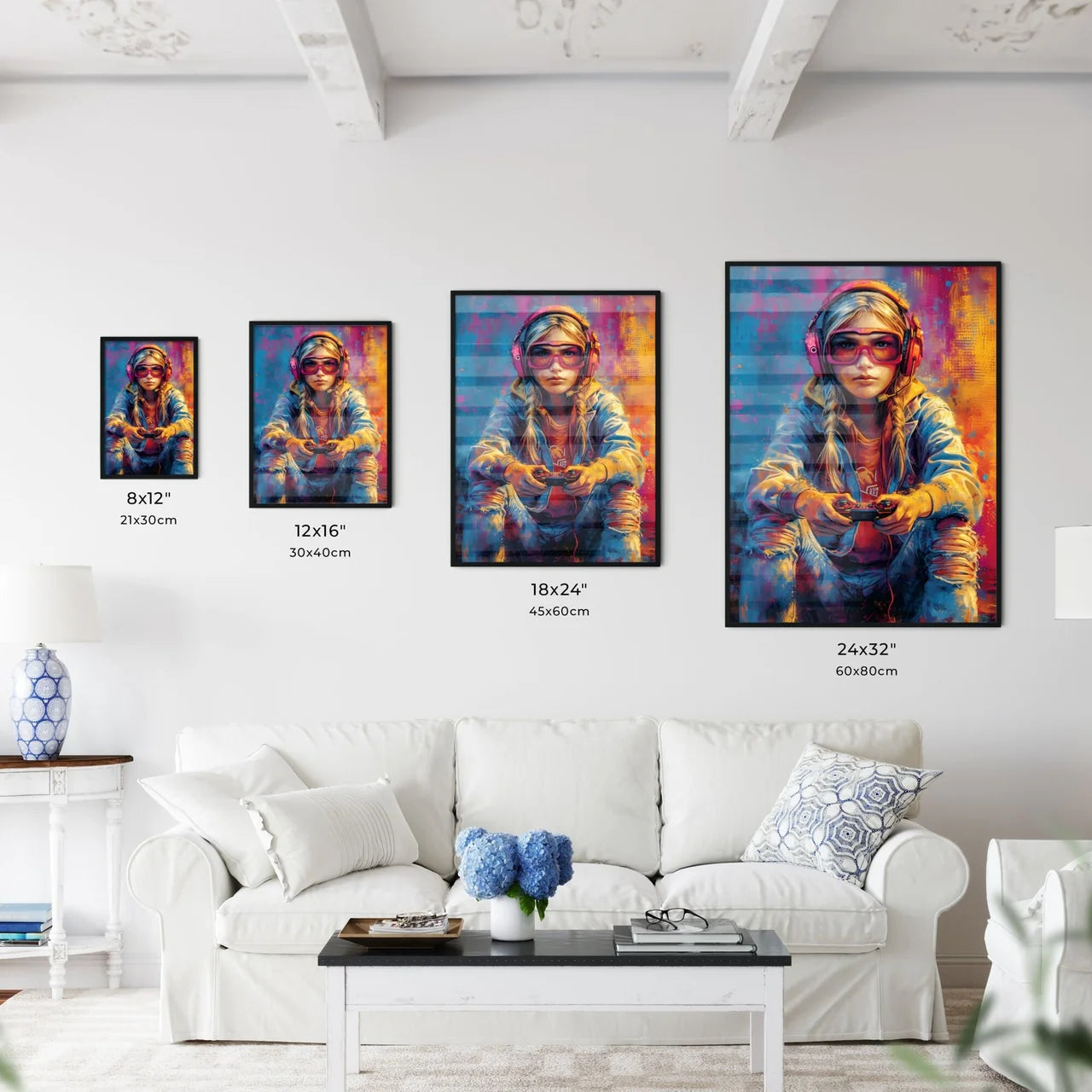 A trendy gamer streams herself - Art print o - Kitchen Hangings