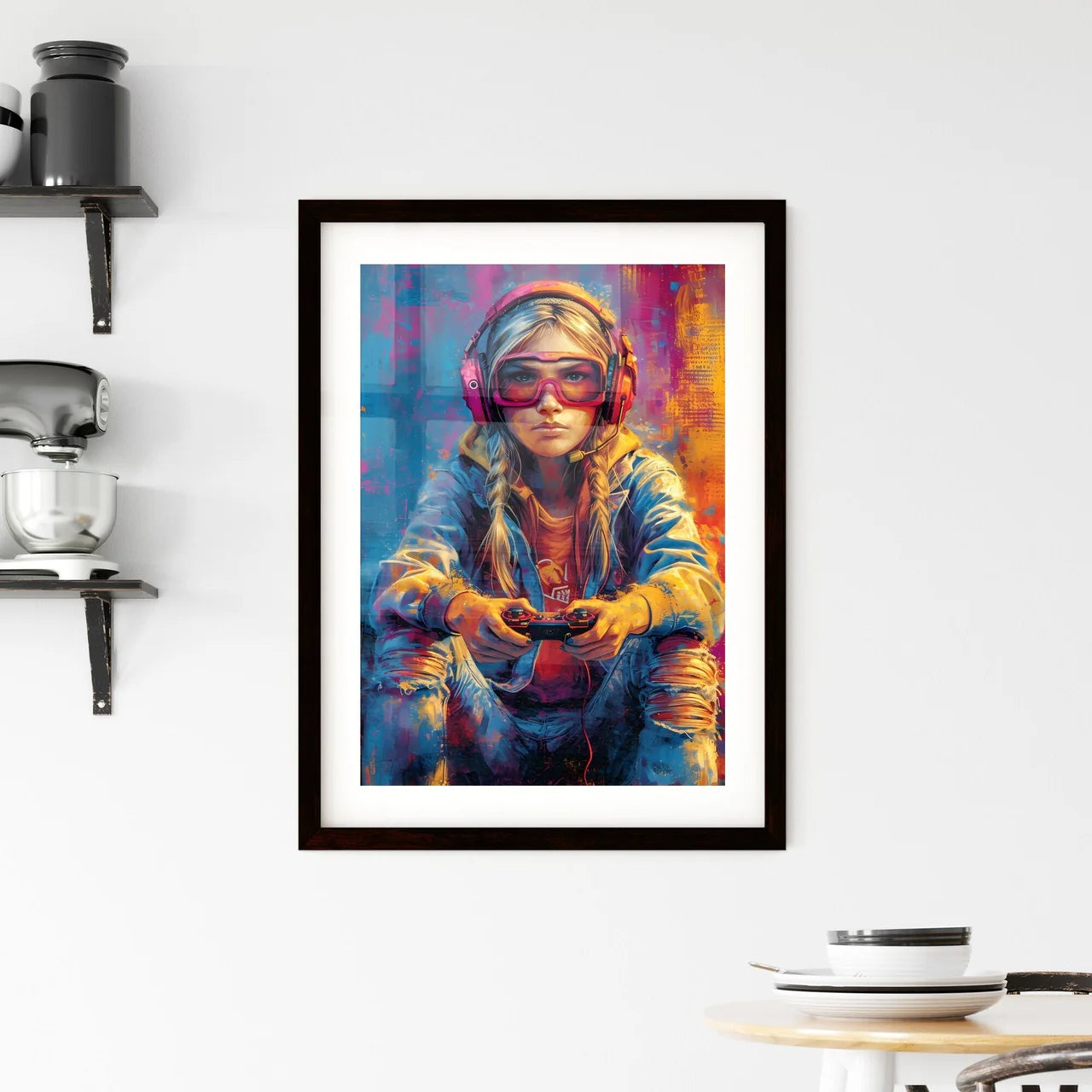 A trendy gamer streams herself - Art print o Framed Print