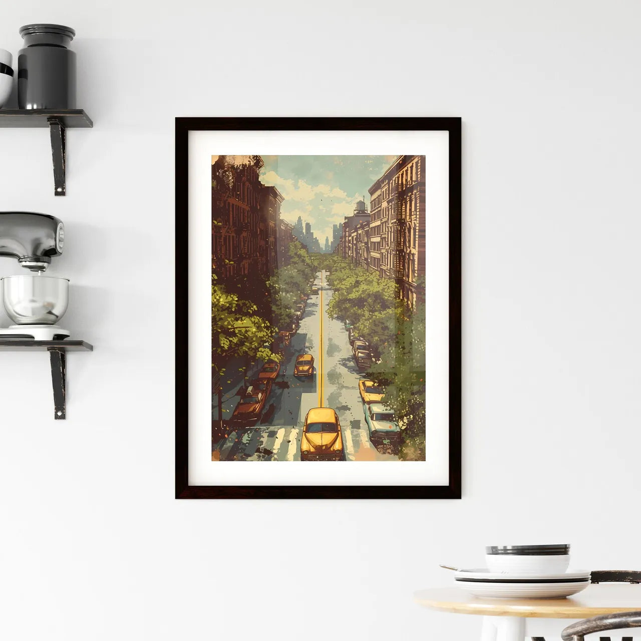 Poster of New York - Art print of a street with cars and buildings Custom Print