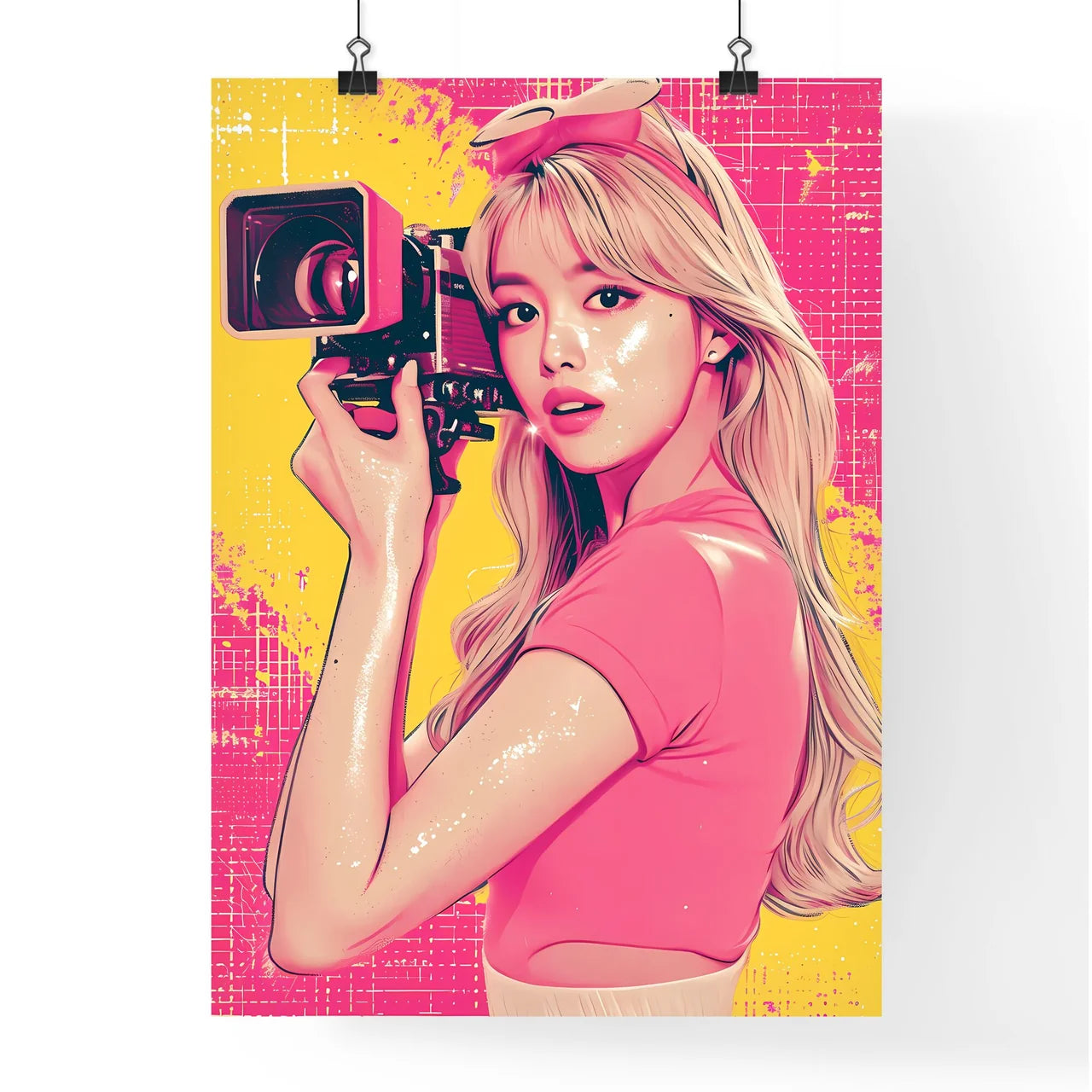 A trendy youtuber records a show - Art print Poster