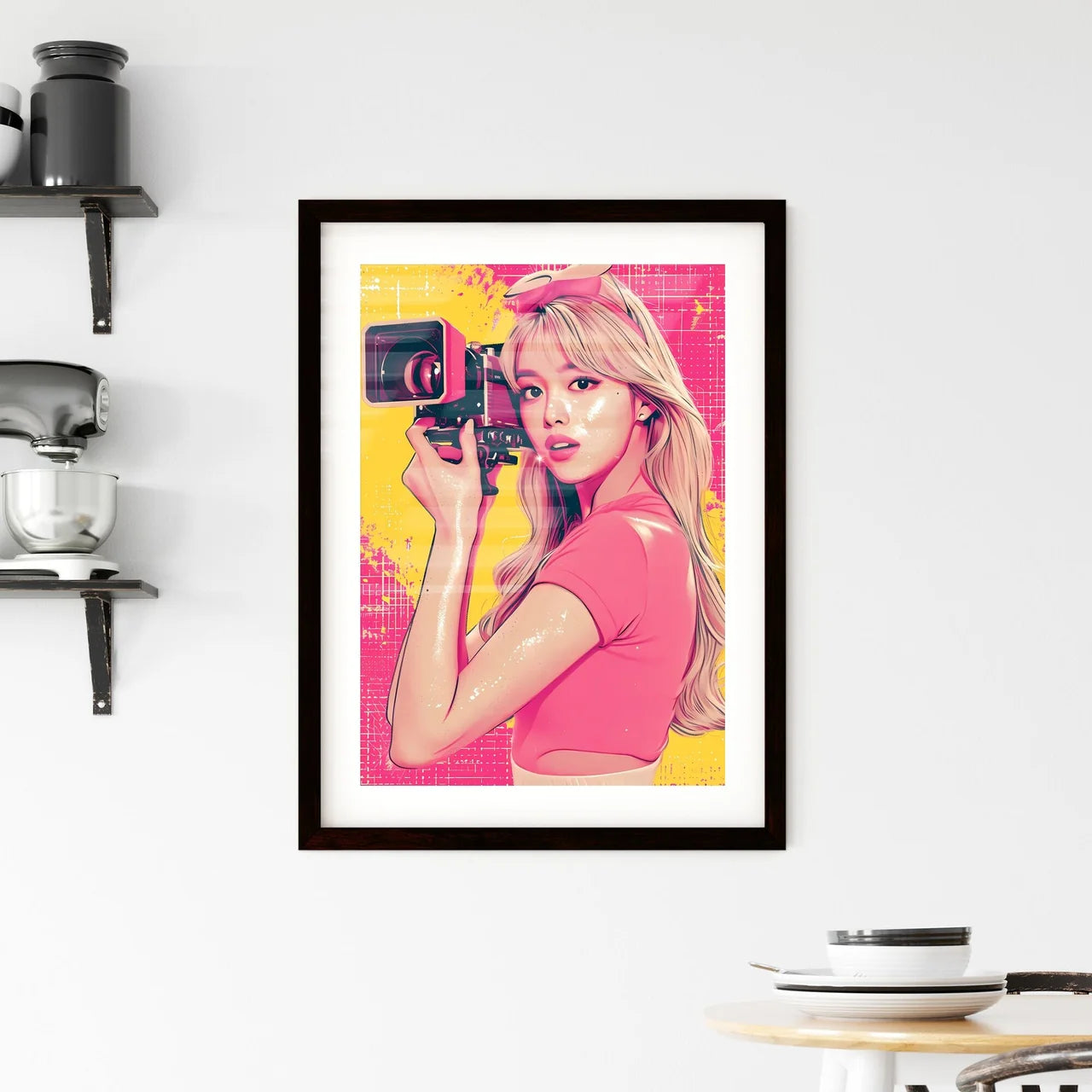 A trendy youtuber records a show - Art print Framed Print