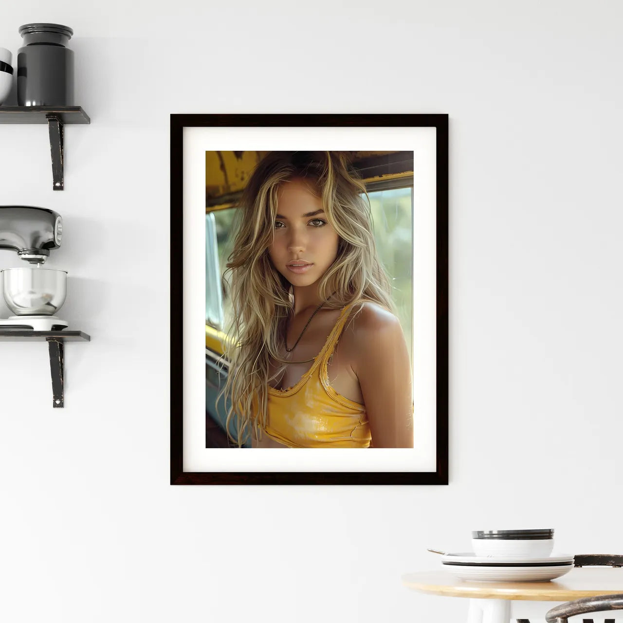 A day at the marina - Art print of a woman i Framed Print