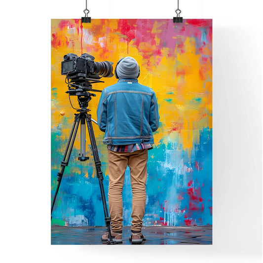 A trendy youtuber records a show - Art print Poster