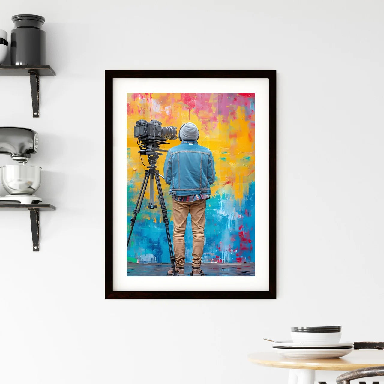 A trendy youtuber records a show - Art print Framed Print