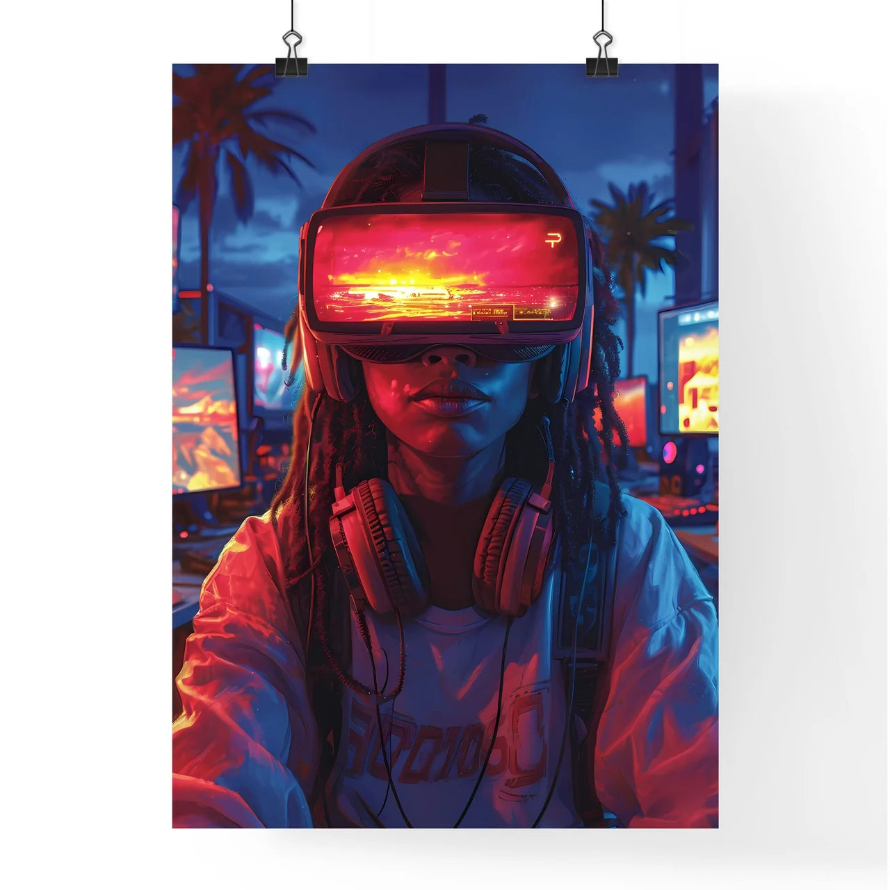 A trendy gamer streams herself - Art print of a person wearing virtual reality goggles Default Title