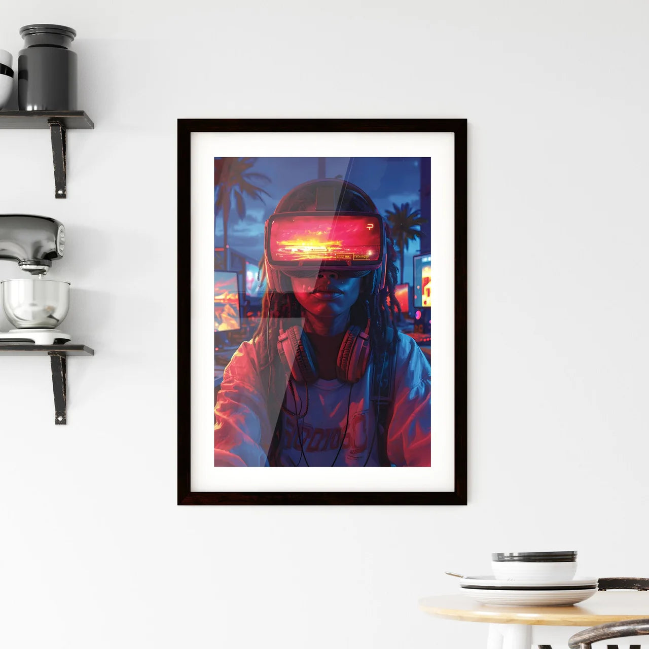 A trendy gamer streams herself - Art print of a person wearing virtual reality goggles Default Title