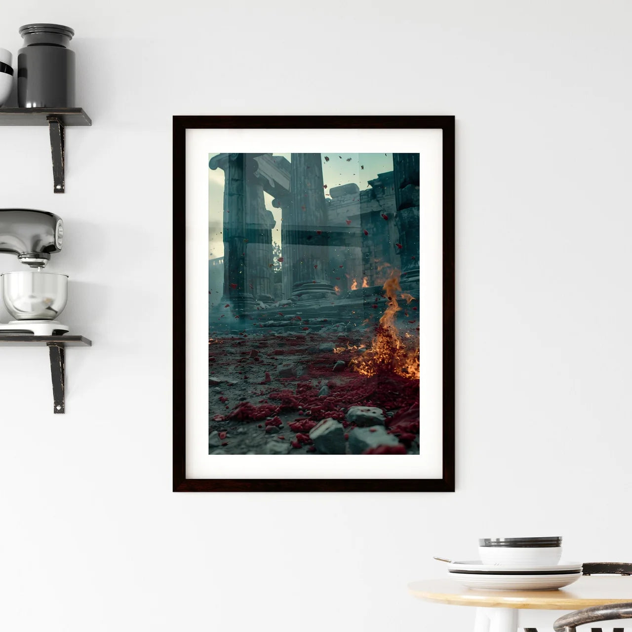 Heroes of the Christian faith, martyrs who gave their lives - Art print of a fire in front of a building Custom Print