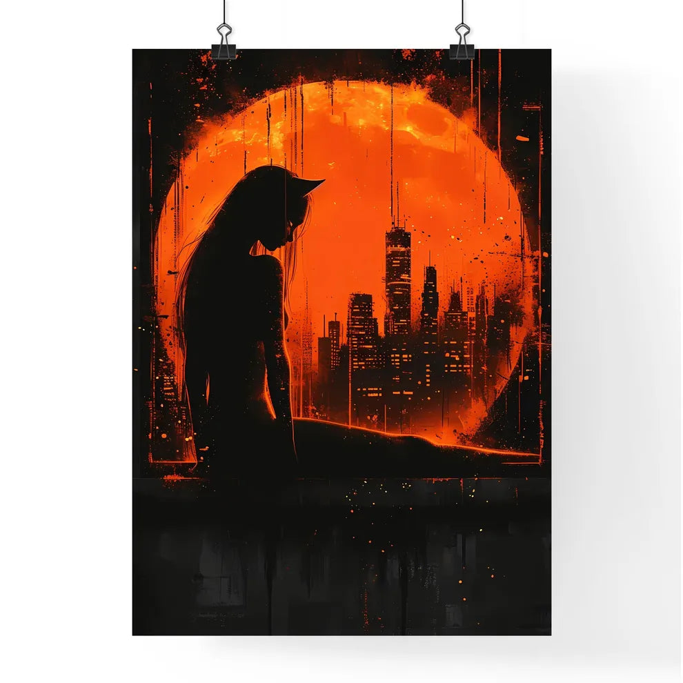 Minimalism, pin up art - Art print of a woman sitting in a window looking out the window Poster