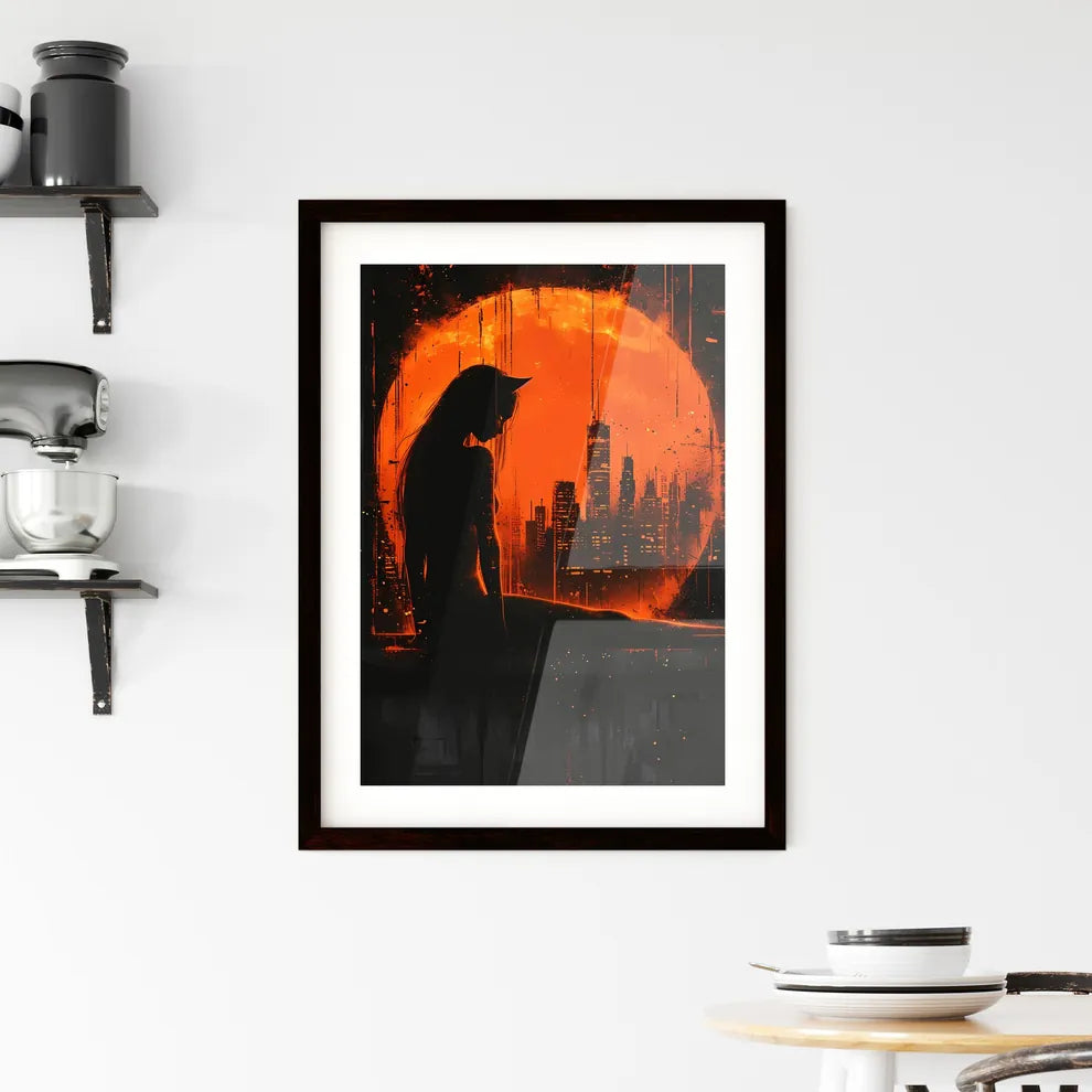 Minimalism, pin up art - Art print of a woman sitting in a window looking out the window Custom Print