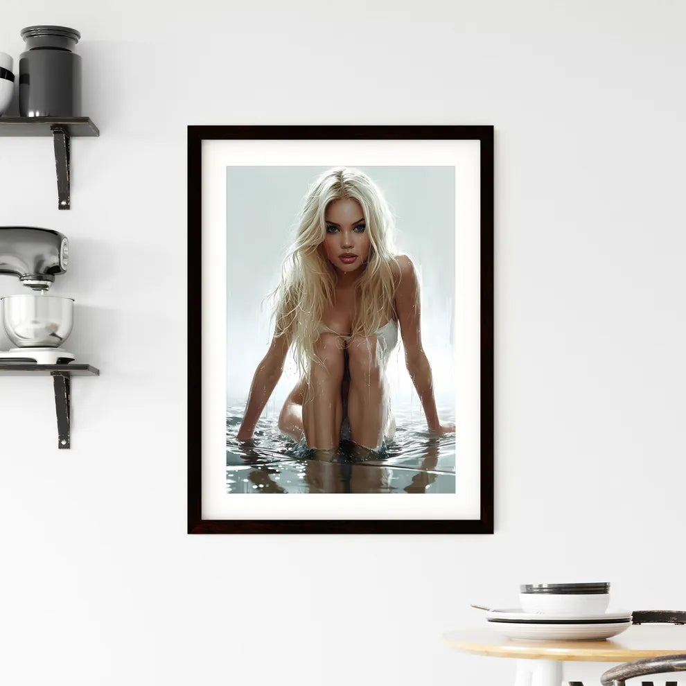 The vintage pin up girl leaning on a car - A Framed Print