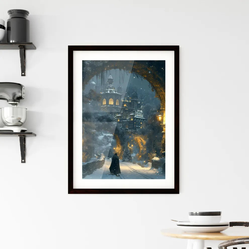 An epic winter forest - Art print of a person walking through a snowy path Custom Print