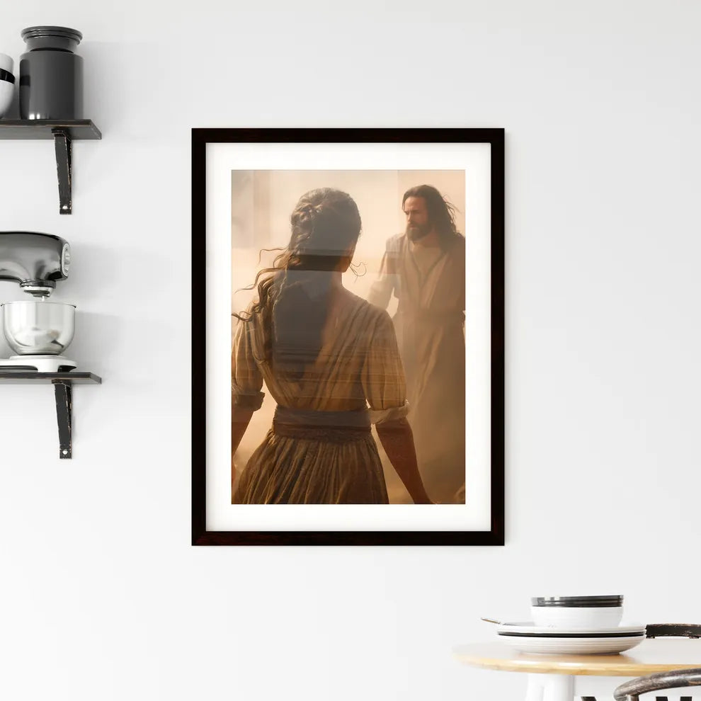 We see the back of young woman with dark wav Framed Print