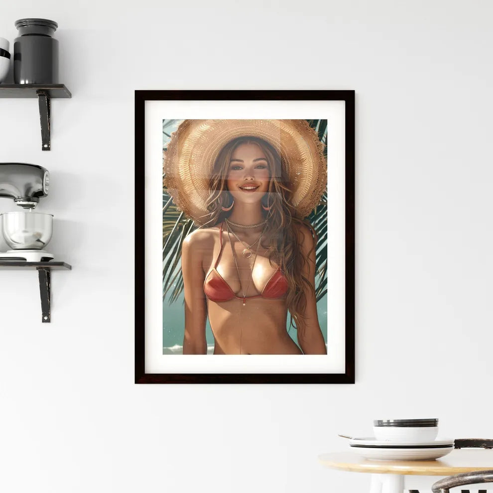Retro poster - Art print of a woman wear Framed Print