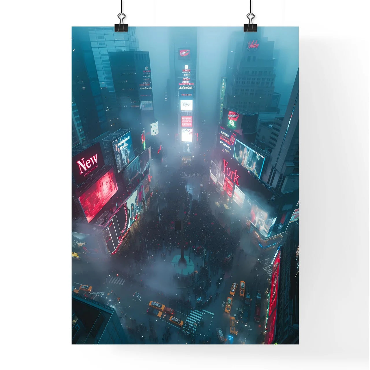 Poster of New York - Art print of a city street with many buildings and lots of people Poster