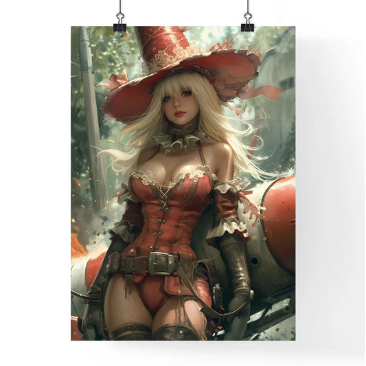 Cowgirl riding a rocket - Art print of a wom Poster