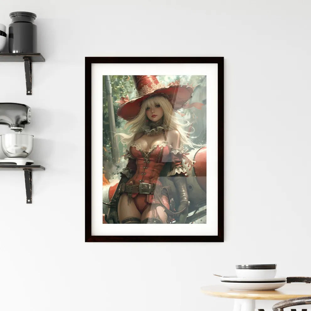 Cowgirl riding a rocket - Art print of a wom Framed Print